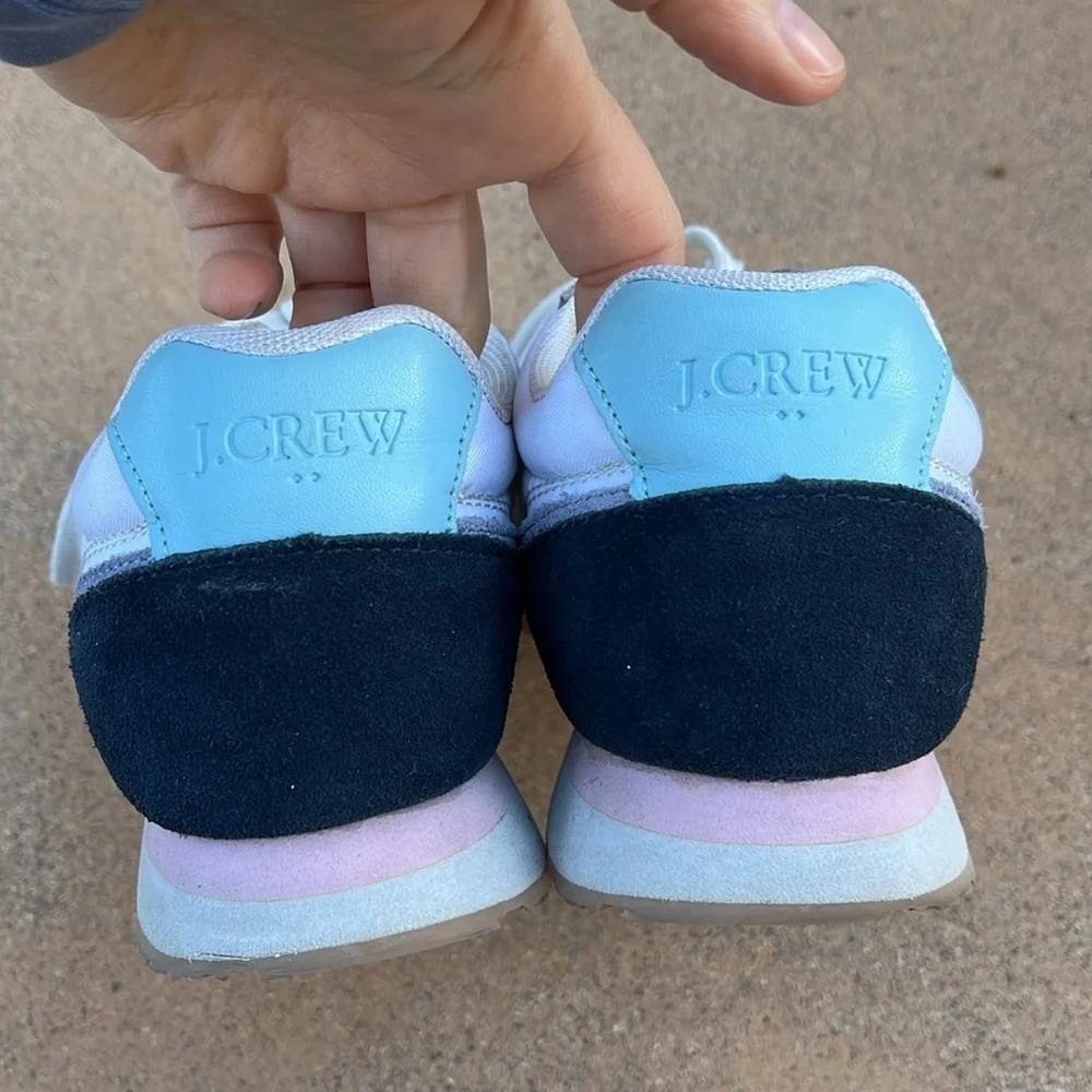J Crew City Sneaker Spring Trainer white navy pink Women’s Size 7.5 Travel Laces - Picture 7 of 11